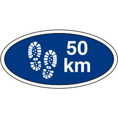 50 km. gå-mærke - Blå